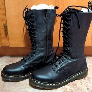 Dr. Martens 1899 Boots Black Leather Tall Lace Up Side-zip Combat Grunge  Size 8